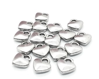 Silver Heart Charm, Puff Heart Charm, Heart Dangle Charm, Earring Dangle, Small Silver Puff Heart Charm, Valentine Charm