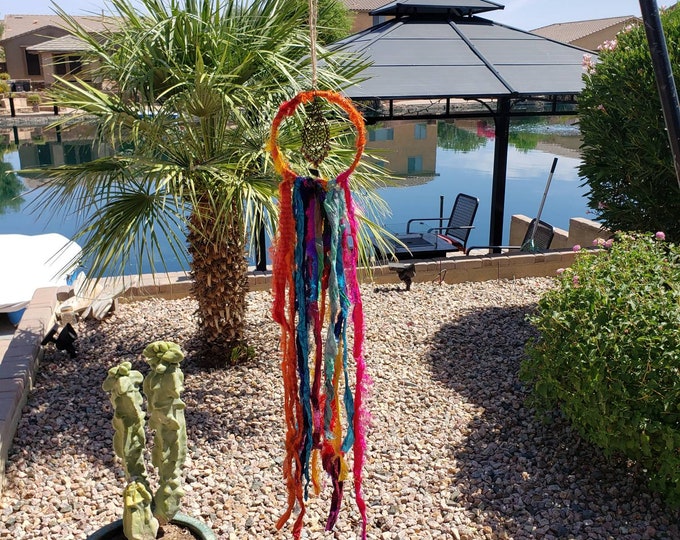 Featured listing image: Sari Silk Ribbon wall hanging, windchime, Window Decor, Hanging Prism, Light Catcher, boho decor,