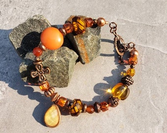 Sunset Bracelet, Handmade Jewelry, Anber Beaded Bracelet - Orange Bracelet - Boho Bracelet - Light Weight Bracelet - Fall Bracelet - autumn