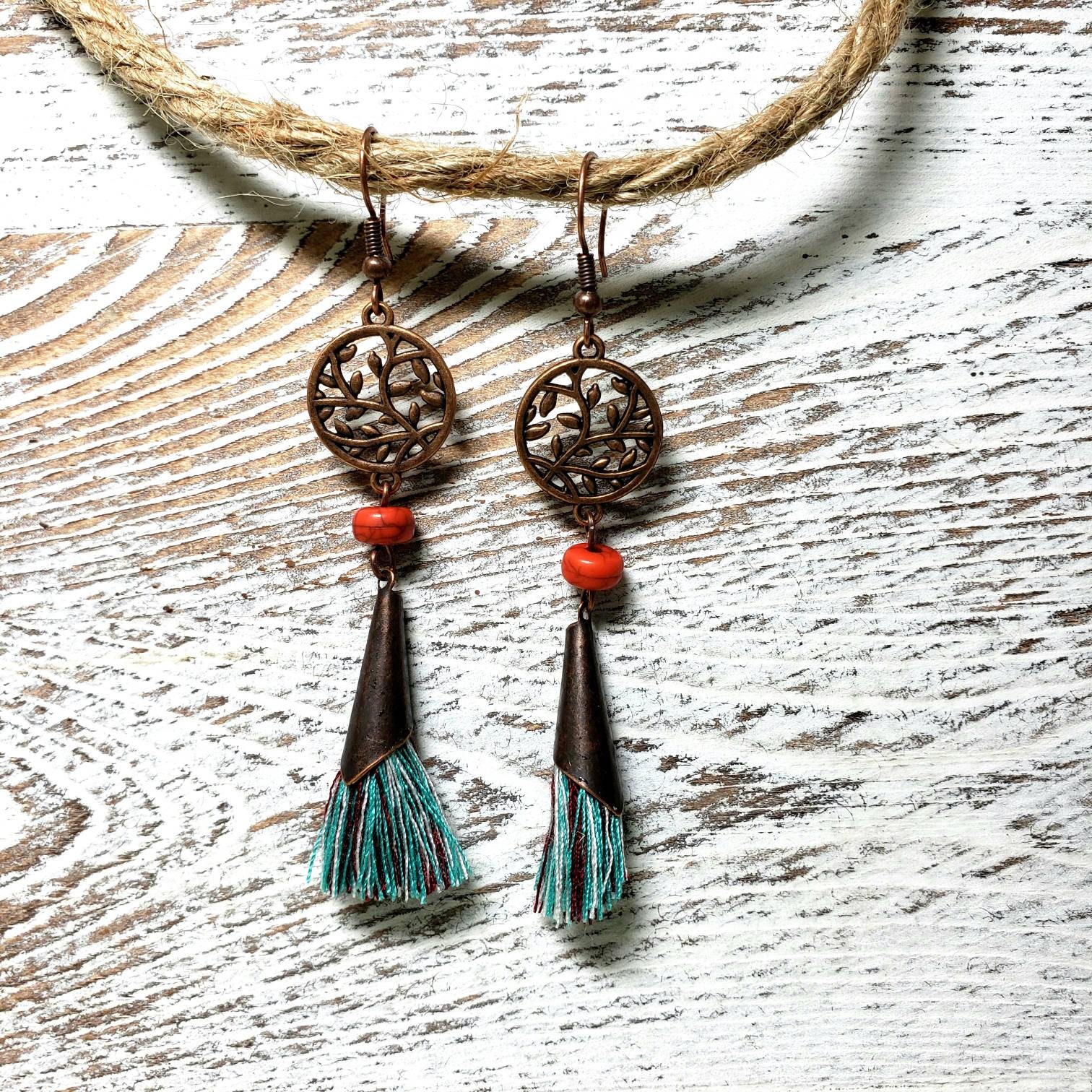 Boho Chic Tassel Earrings Copper Earrings For Women | Etsy