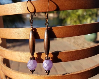 Vintage Earrings, Antique Copper Dangle Earrings, Purple Opaque Vintage Earrings, vintage style earrings, handmade earrings