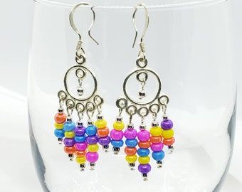 Colorful Chandelier Earrings, Silver Chandelier Cluster Earrings. Colorful Earrings. Bright Colorful Jewelry, Jewelry Gift For Her