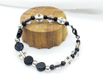 Silver and Black Jewelry, black jewelry, work jewelry, black and silver jewelry, glass beads, stacking jewelry