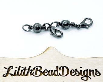 Magnetic Clasp, Gun Metal Ball clasp, Magnetic Extender Adapter for Necklace or Bracelets, Round 6mm Magnetic Clasp, easy jewelry magnetic