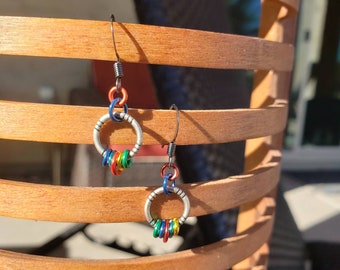 Colorful Earrings with multi-colored jumprings, dangle earrings, rainbow earrings, bohemian jewelry, hoop earrings, colorful jewelry, hoops