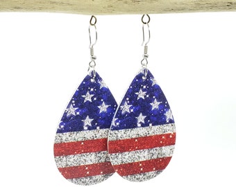 Teardrop Earrings, Star Spangled dangle, 4th of July earrings, patriotic style, rodeo earrings,  stars and stripes, rustic