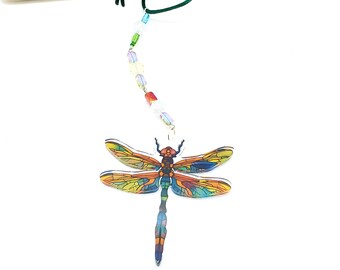 Dragonfly Suncatcher: Rainbow Prism Beads, Boho Garden Decor