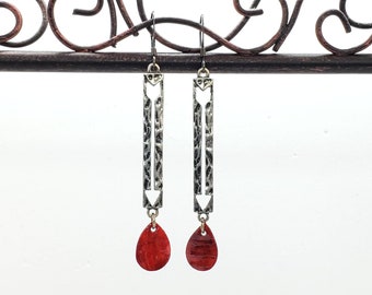 Arrow Earrings, Blood Red, Capiz drops, abalone, Gothic Earrings, medi jewelry, cosplay jewelry, gothic arrows, capiz shells, medieval art