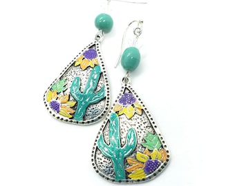 Cactus Earrings, Sterling Earwires, Western Jewelry