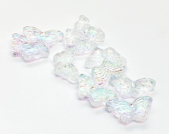 Butterfly Beads, white AB Glass Beads. Double Sided butterfly beads, 14mmx8mm