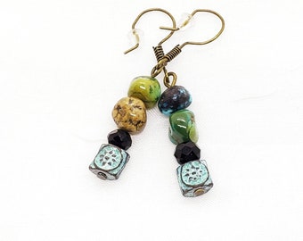 Genuine Turquoise Earrings -  Dangle Earrings , Textured Verdigris, Genuine Turquoise Jewelry