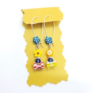 Millefiori Flower Earrings, Millefiori Murano Drop Earrings, Multicolor Glass Flower Jewelry, Hourglass Millefiori beads, Flower earrings