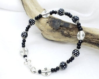 Silver and Black Jewelry, black jewelry, work jewelry, black and silver jewelry, glass beads, stacking jewelry