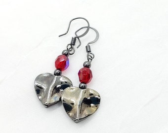 Heart Earrings, Artisan Gunmetal Heart Earrings,  Valentines Day gift,  girlfriend gift, shiny hearts, gift for her, gift for wife