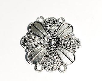 Antique Silver Plated Flower Link: Bohemian Jewelry Making (4pc)
