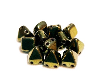 Pyramid Beads 6mm Czech - Two Hole, Stud Beads, Bronze, 12 beads, vibtage destash brads