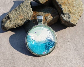Stunning Blue Glass Cabochon Stainless Steel Pendant and Handmade  Blue Necklace - One-of-a-kind - Handmade giftl