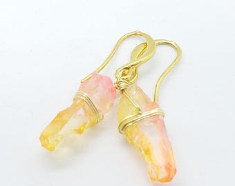 Sunset Crystal Point Drop Earrings: 18K Gold Plated Hooks