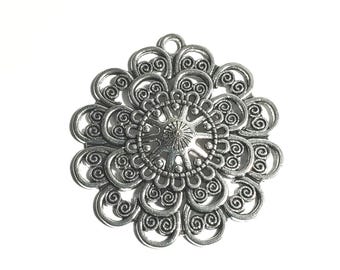 Antique Silver Plated Bohemian Vintage Flower Connector Charm, Pendant DIY Necklace, Jewelry Making Accessories