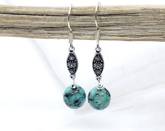 Turquoise Earrings– Natural African Turquoise earrings, Dangle Earrings, Gift for Her, genuine stones, handmade jewelry, delicate earrings