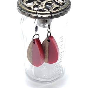 Wood and Resin Earrings, Teardrop Dangle Jewelry, resin teardrop, organic jewelry, Teardrop Earrings, Boho Hippy Wooden Earrings, Minimalist