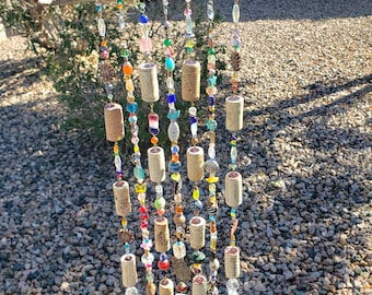 Upcycled Cork Driftwood Windchime, Sun Catcher, windchime for wine lover, wine cork gift, wine bar decor, used wine corks, garden chimes