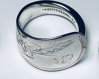 Antique Wheat Engraved Sterling Silver Spoon Ring, c.1882