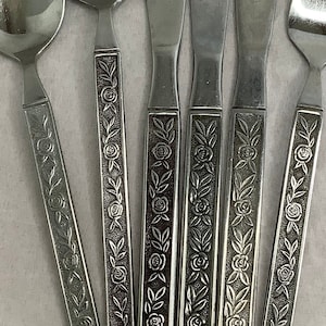 MEXICALY ROSE  Vintage INTERPUR Stainless Steel Flatware Choose From Dinner Fork Place/Soup Spoon Or Matching Solid Handle Dinner Knife