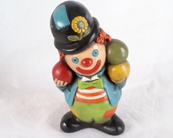 Vintage jongleren hobo clown krijt ware beeldje kleurrijke ronde vrolijke vermakelijke parade, feest en circus karakter patches zwerver