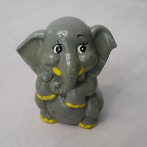 Baby Elephant Piggy Bank Vintage JSNY Chalkware Cute Gray Anthropomorphic Elephant Coin Container