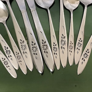 ROSE SHADOW Community Stainless Flatware By Oneida Silver~ Replacement Discontinued Vintage Floral Silverware Pattern~ Embossed Black Accent