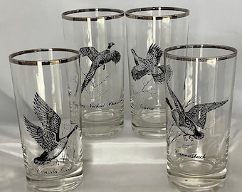 Water Fowl Glassware~ Set Or Single~Vintage Sportsman Tumblers Assorted Ned Smith Artist Platinum Rim Game Bird Flat Bottom Glassware