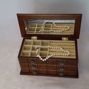  Joyero de madera grande con 2/3 cajones, caja de joyería  vintage, anillo, collar y organizador de aretes, caja de joyería pequeña  (color nogal, tamaño: L) : Ropa, Zapatos y Joyería