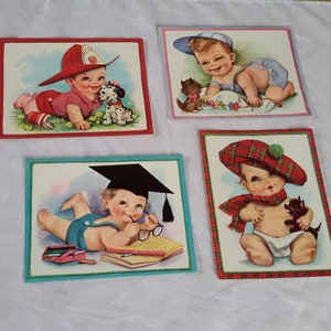Niedlichste GIGANTISCHE unbenähte entzückende Baby Vintage Grußkarten W/ Briefumschläge Jungs und Gals Alle Gelegenheitskarten 'The Nicest Way To Send A Thought'