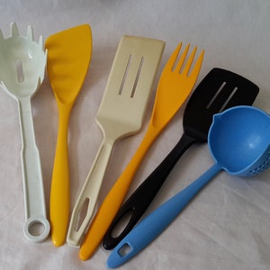Assorted Colorful Retro Kitchen Utensils Vintage Cooking Prep Nylon/Melamine Gadgets Choice: Misc Rosti/Hutzler/Ensar/Unmarked Kitchen Tools
