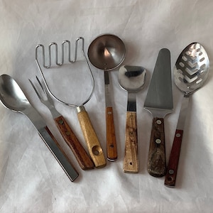 Assorted Wood Handle Stainless Kitchen Utensils Quality Vintage Kitchen Gadgets Essential Cooking Tools Vernco/ Androck/ Warco