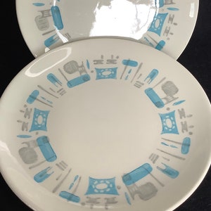 BLUE HEAVEN Royal China Dessert Plates Vintage Mid-Century Atomic Era Geometric Pattern Ceramic Plates Side Salad/Dessert/Bread & Butter