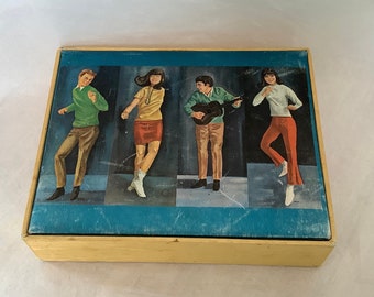 Unique Hip Groovy Teen Dance Party Graphics Jewelry Box ~ Cool Vintage Mid-Century Canvas Print Top Stash Box