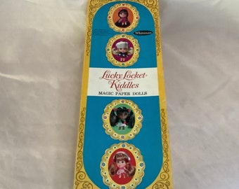 Lucky Locket Kiddles Magic Paper Dolls 1968 Mattel Toy Whitman Publishing Co. #4774 Adorable Paper Doll Set Four Dolls With Multiple Outfits