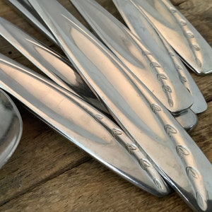 LAWNCREST By Rogers Cutlery International Silver Co. ~Vintage Stainless Flatware ~Solid 20th Century Discontinued Glossy & Embossed Pattern