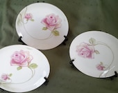 Reinhold Schlegelmilch China Pink Rose Porcelain Dessert Plates Marked 39 RS Germany 39 Three Beautiful Antique Small Plates