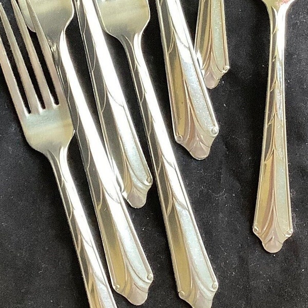 Ekco KENILWORTH Pattern Mid Century Flatware & Serving Pieces Stainless Steel Rounded Chevron Design Silverware Crafted In USA