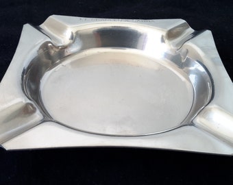 Unique Engraved Vintage Stainless Steel Ashtray Personalized Inscription Lt. Charles A Sanna ~ Man Who Invented Swiss Miss Cocoa Mix