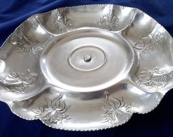 Embossed Rotating Aluminum Serving Platter Large Fancy Retro Turntable Sectioned Relish Tray Revolving Appetizer Dessert In Compartments