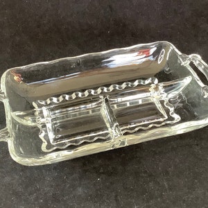 Classic Mid Century Three Section Relish Tray Vintage Scalloped Edge Clear Glass Appetizer Dish