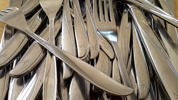 MCM TWIN STAR Oneida Community Stainless Flatware Atomic Starburst