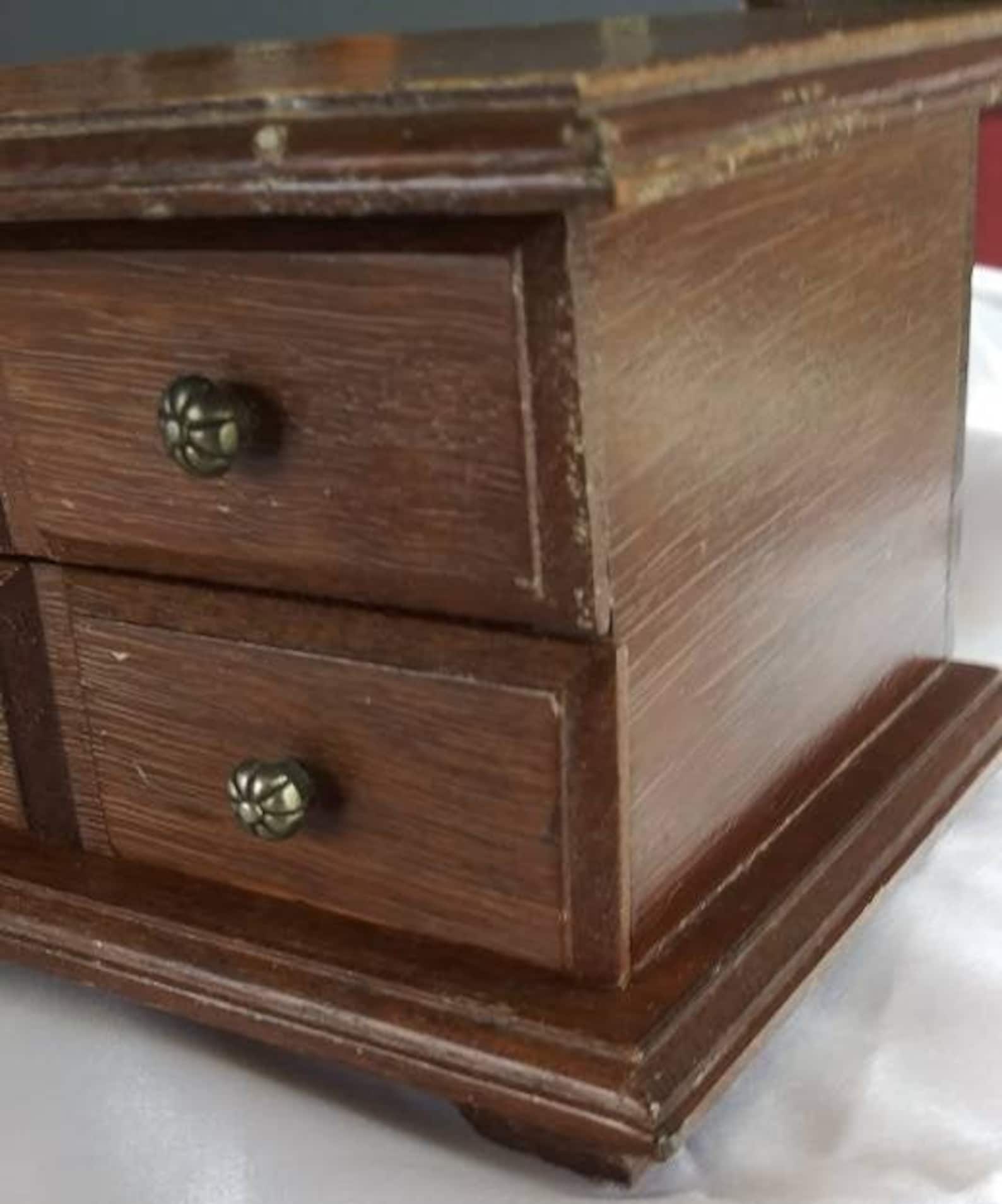 Vintage Wooden Dresser Top Jewelry Box With Mirror and Red Etsy