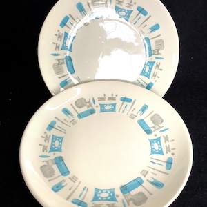 BLUE HEAVEN Royal China-dessertborden vintage midden van de eeuw atoomtijdperk geometrisch patroon keramische platen bijgerecht/dessert/brood en boter