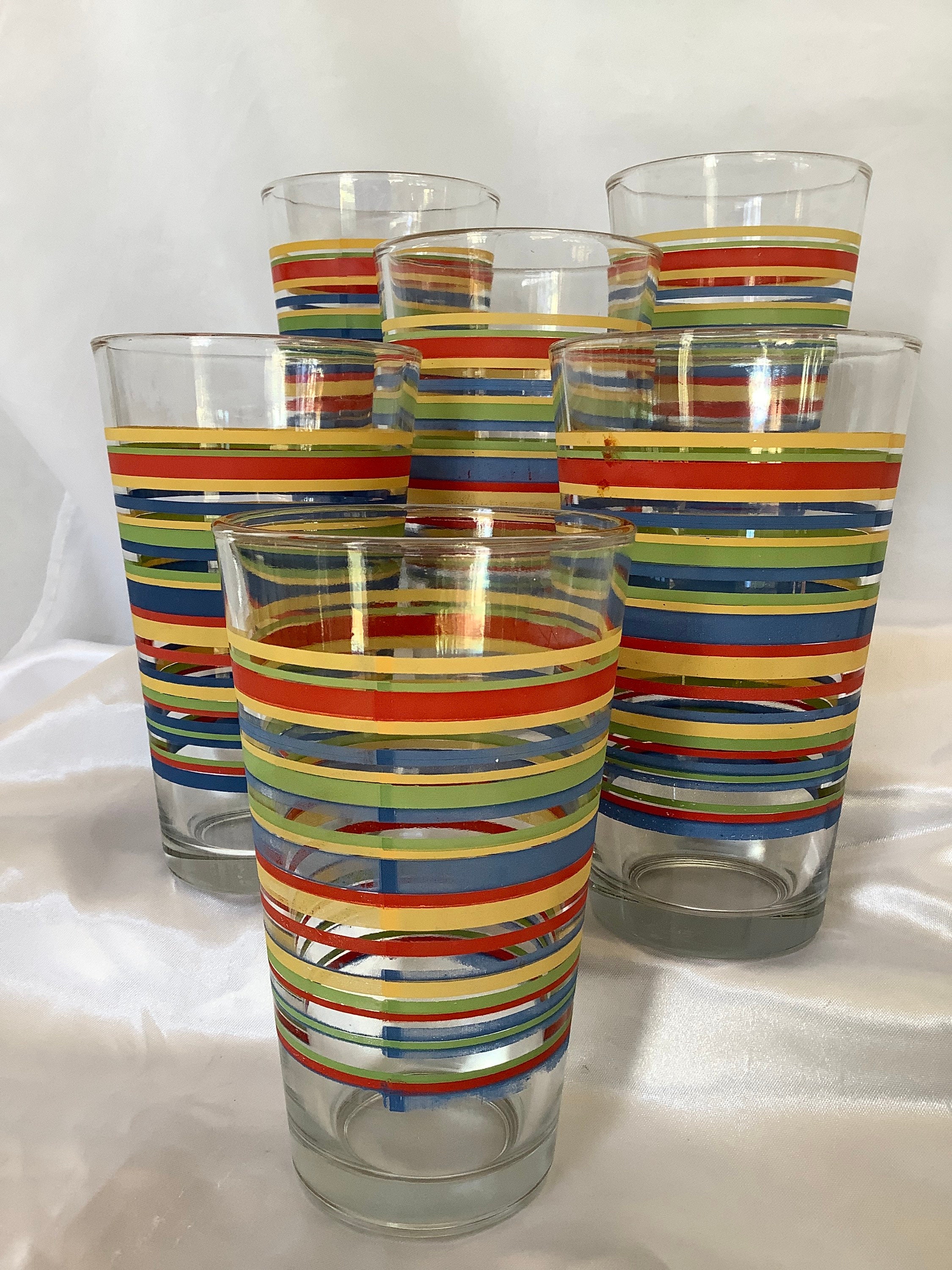 FUN! Set of 8 vintage 'Libby' Fiestaware drinking glasses (4 goblets/4  tumblers). $165/set. #fiestaware #vintage #vintagefiestaware…