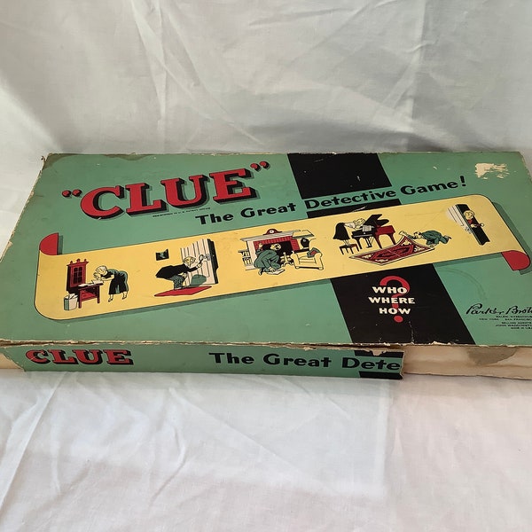 CLUE The Great Detective Game~ Who Where How? Parker Brothers 1950 Murder Mystery Board Game ~ Three To Six Players